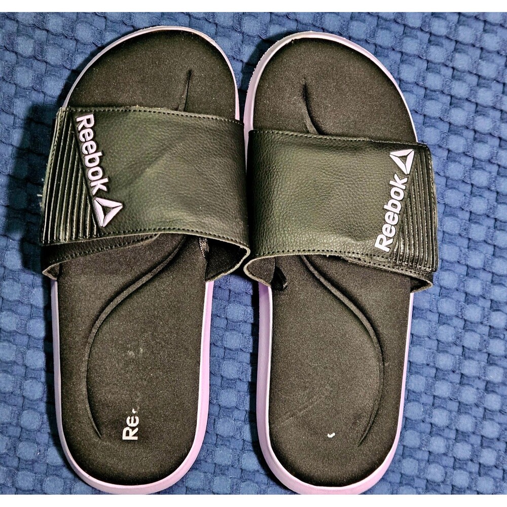 Reebok Women’s Slide Sandals Black Purple Size 10 Adjustable Strap